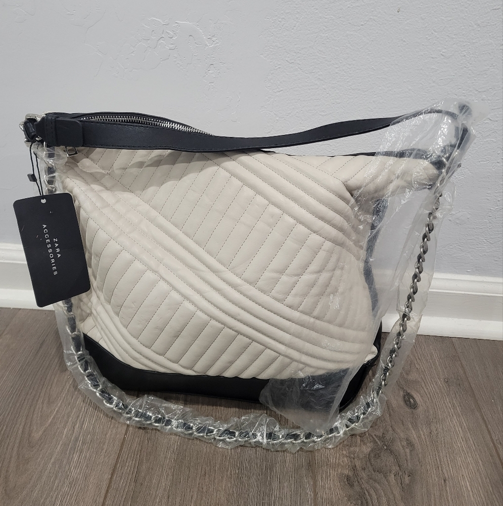 NWT - Zara Black & White Shoulder Bag - Size Medium - Picture 3 of 7